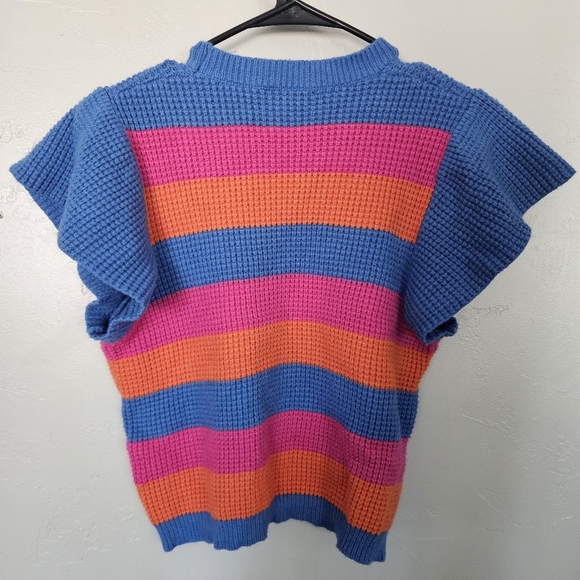 THML Women's Small Colorful Striped Knit Sweater Short Sleeve Blue Pink Orange - Picture 4 of 5